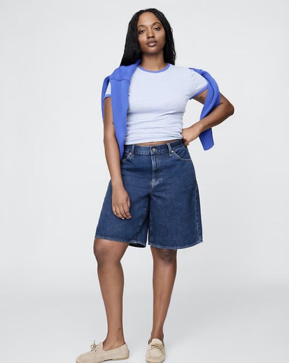 New Gap 11" Mid Rise Denim Longline Shorts Women's Size 33 16T Tall Jorts Baggy